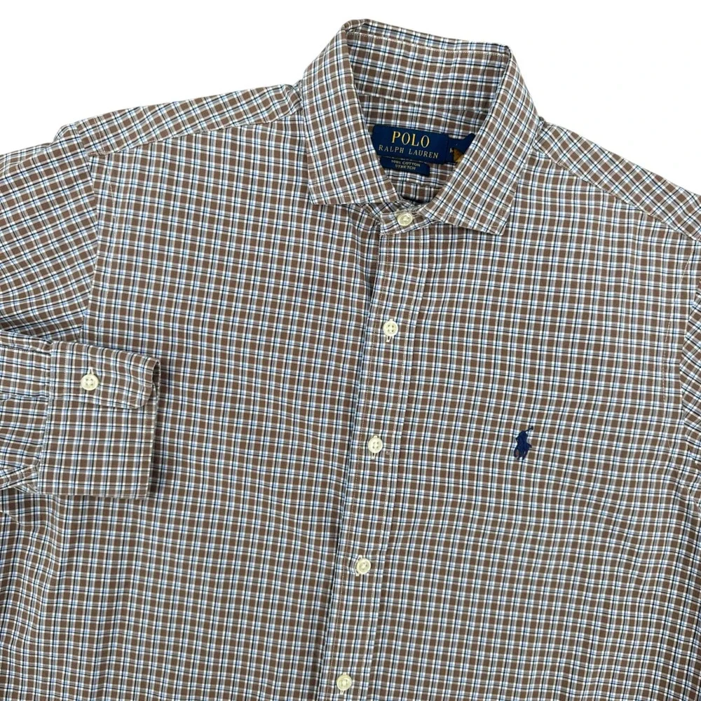 Polo Ralph Lauren Mens Medium Plaid Cotton Stretch Button Down Shirt